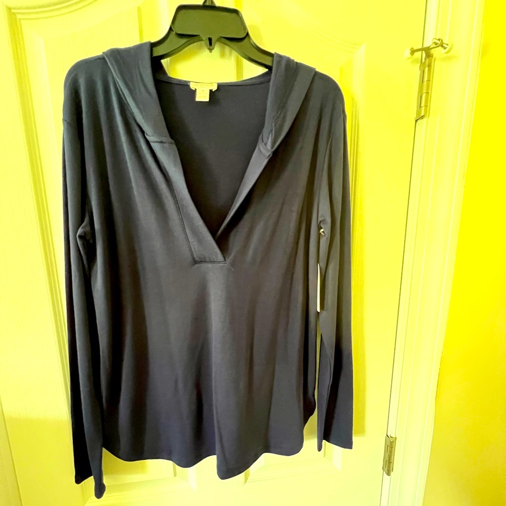 Ambrielle Sleepwear Navy Limoges Hooded Loungewear Top Size Small